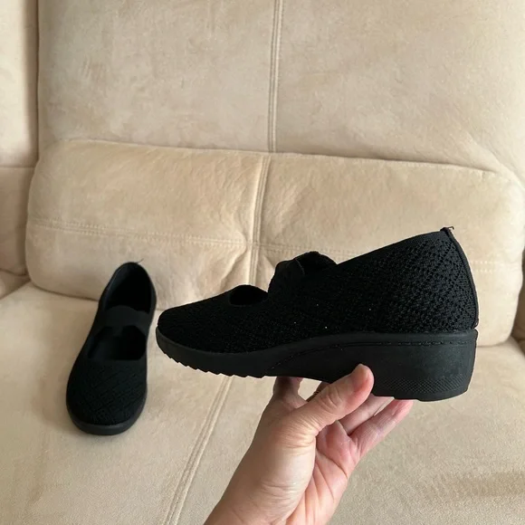 NEW Mary Jane Black Knit Woven Stylish, Comfort Platform Slip-on | Foam Insole - Picture 12 of 12